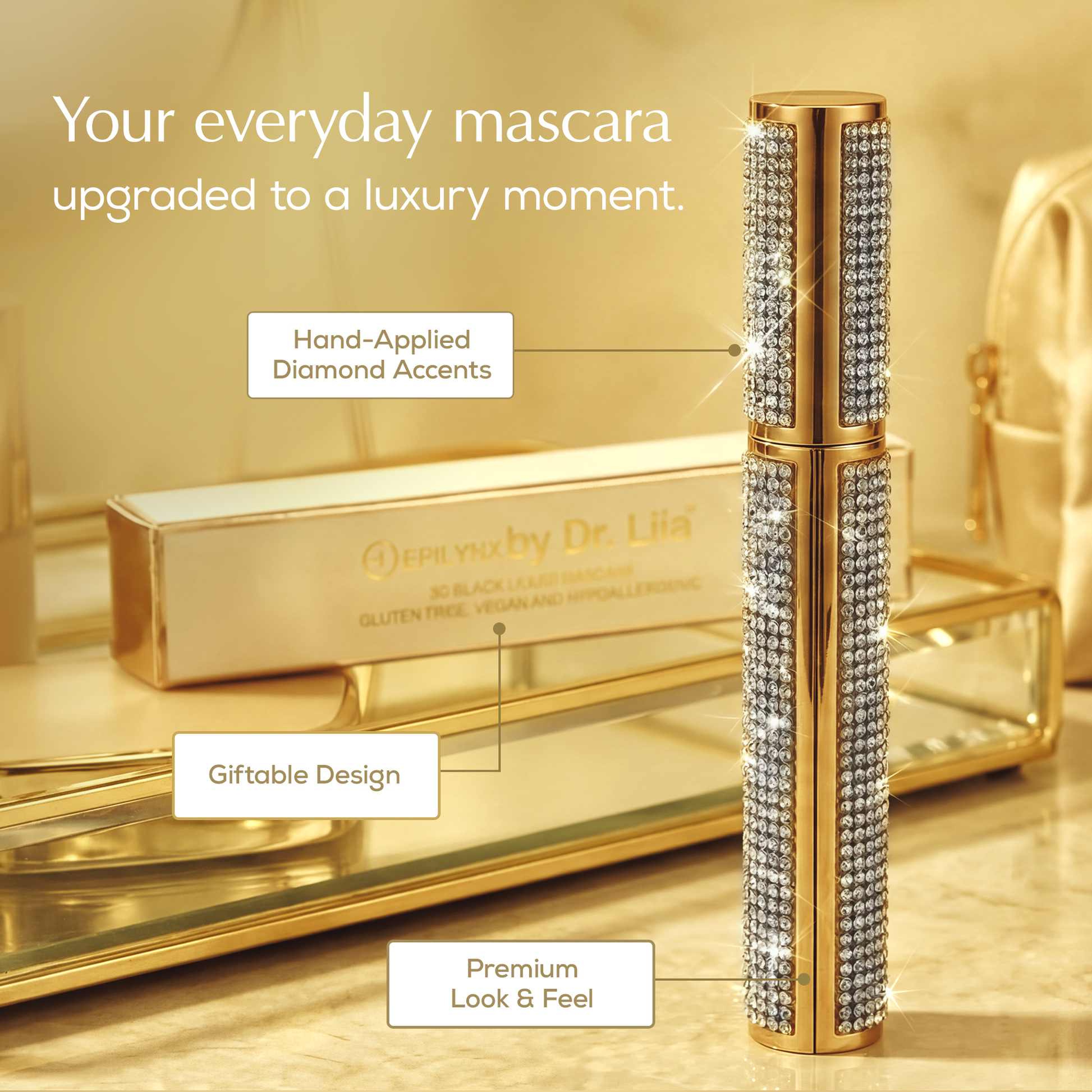 Rhinestone mascara tube with wand in premium diamond design