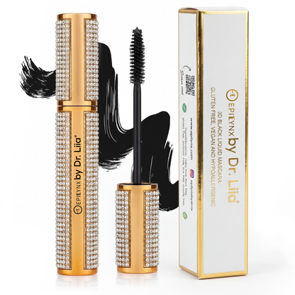 Rhinestone mascara tubes with applicator brush and gold gift box packaging