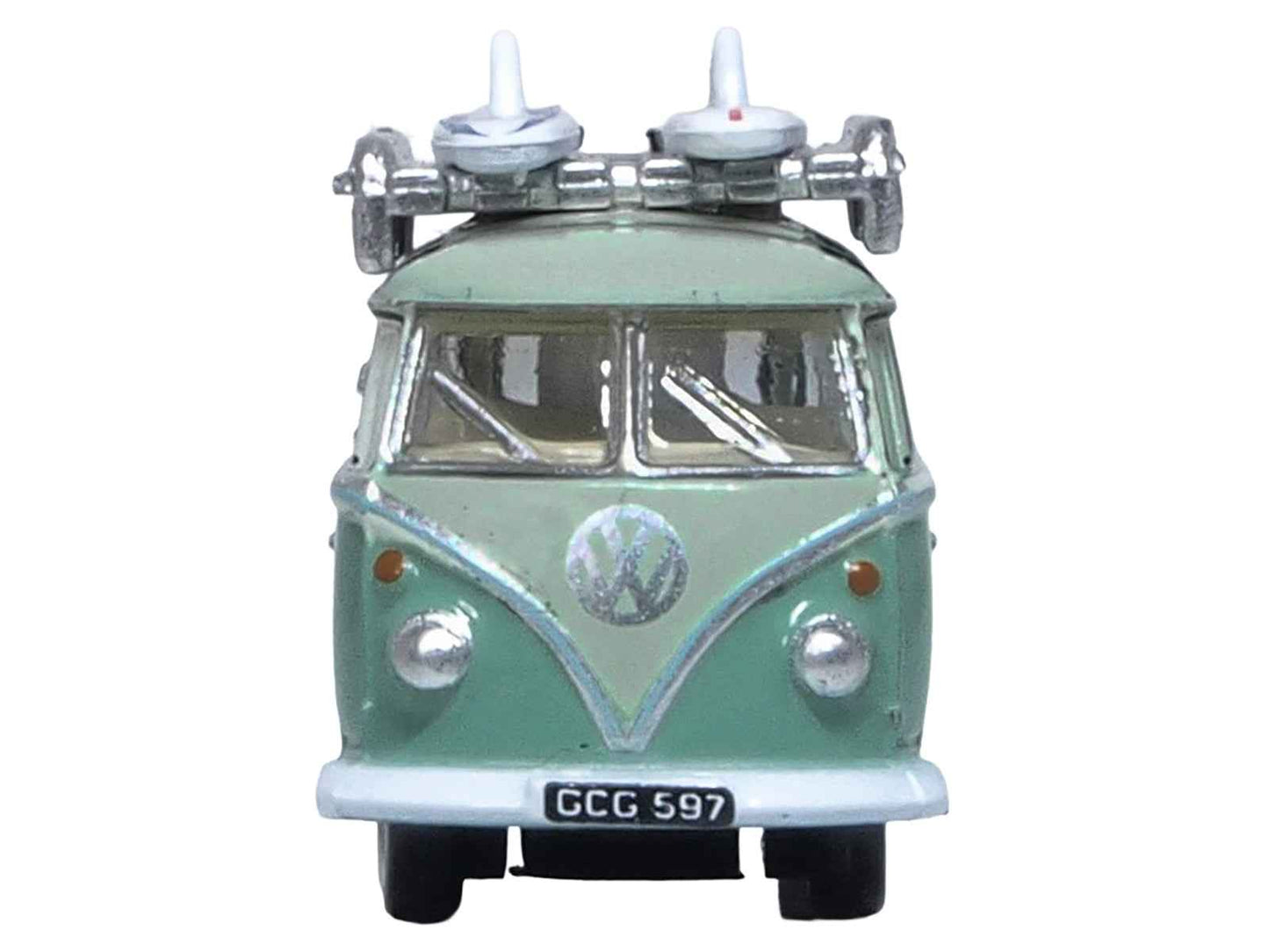 Volkswagen T1 Samba Bus RHD (Right Hand Drive) Green Two-Tone with Surfboards on Roof Rack 1/148 (N) Scale Diecast Model Car by Oxford Diecast