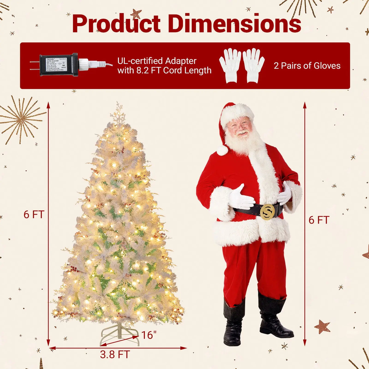Pre-Lit Artificial Christmas Tree with Snow Flocked Branch Tips