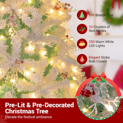 Pre-Lit Artificial Christmas Tree with Snow Flocked Branch Tips