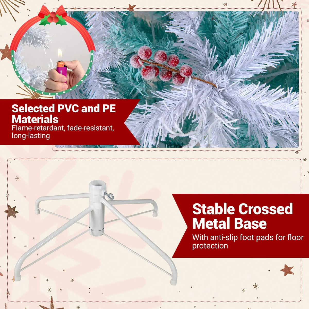 Pre-Lit Artificial Christmas Tree with Snow Flocked Branch Tips