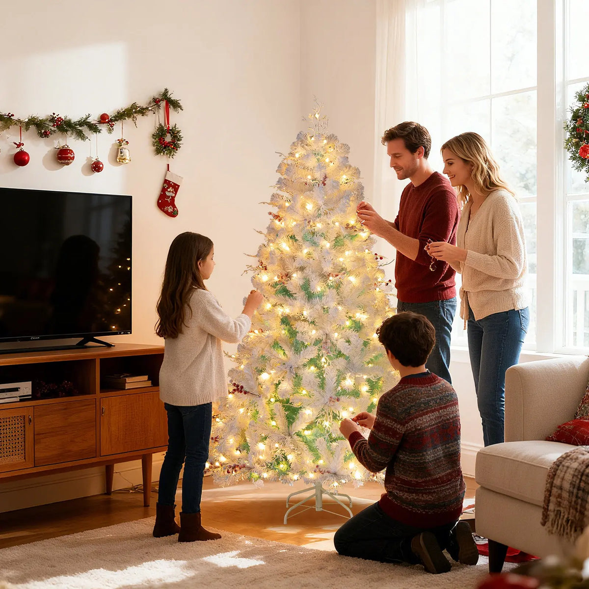 Pre-Lit Artificial Christmas Tree with Snow Flocked Branch Tips