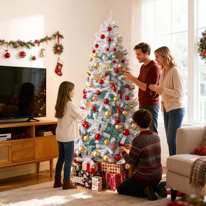Pre-Lit Artificial Christmas Tree with Snow Flocked Branch Tips