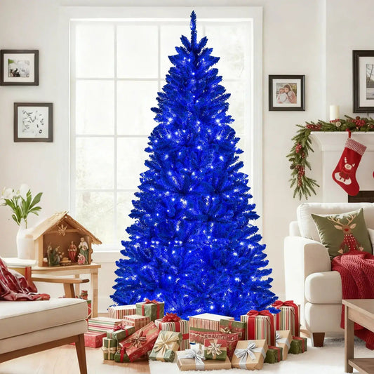 Pre-Lit Artificial Christmas Tree with 340 Blue LED Lights and 3 Modes-7 ft DirectDeals Default Title Default Title-