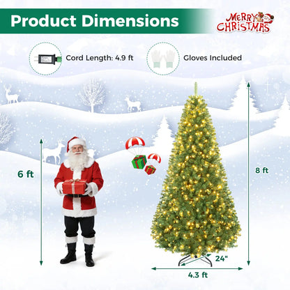 6-8 Ft Pre-Lit Artificial Christmas Tree with Remote Control