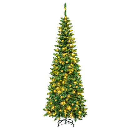 4.5 ft Pre-Lit Premium Hinged Artificial Fir Pencil Christmas Tree with LED Lights