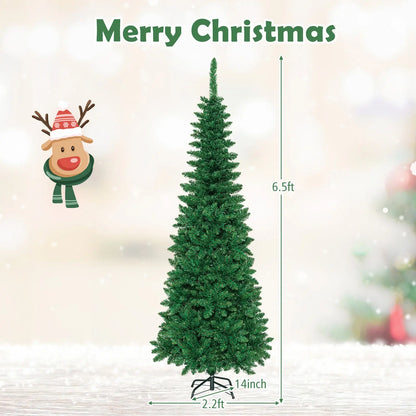 4.5 ft Pre-Lit Premium Hinged Artificial Fir Pencil Christmas Tree with LED Lights