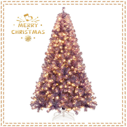 Pre-Lit Tinsel Christmas Tree Artificial Xmas Tree with Lush Branch Tips and Warm White LED Lights