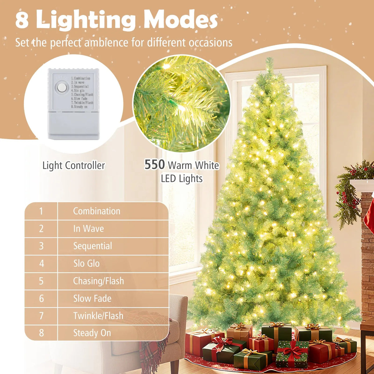 Pre-Lit Tinsel Christmas Tree Artificial Xmas Tree Home Office Party Seasonal Holiday Decoration