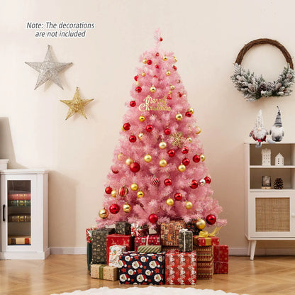 Pre-Lit Tinsel Christmas Tree Artificial Xmas Tree with Lush Branch Tips Holiday Decoration
