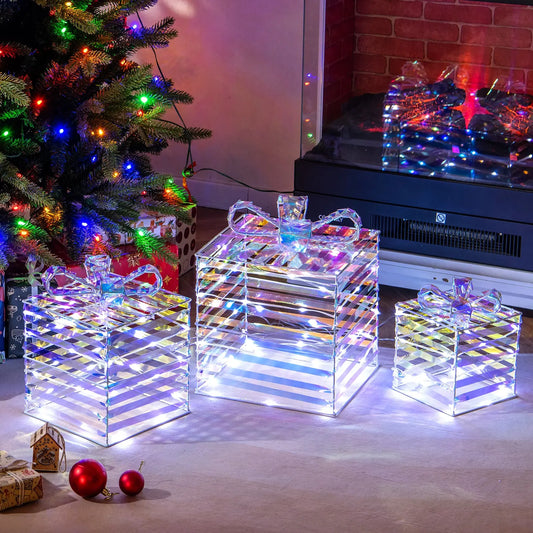 Set of 3 Christmas Lighted Gift Boxes with Bows and Plug DirectDeals Default Title Default Title-