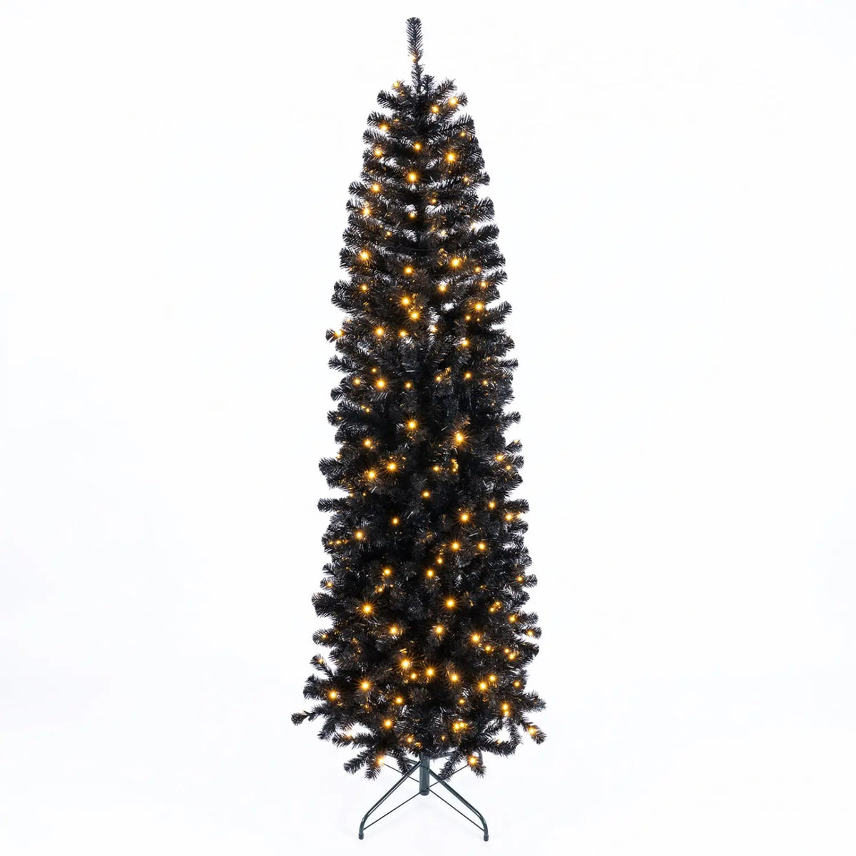 7-8 FT Slim Black Pencil Christmas Tree with LED Lights