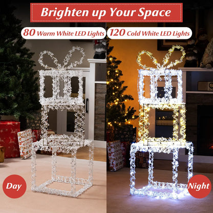 Stacked Lighted Gift Boxes Set of 3 Pre-Lit Christmas Present Box Lights