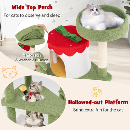 61 Inches Cute Christmas Cat Tree with Sisal Scratching Posts and 2 Condos-Green