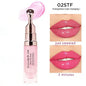 Pink lip gloss tube with metallic applicator; pH color-shift lip swatches in bright pink.