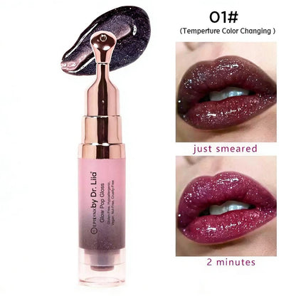 Lip gloss applicator for 01#STF, with dark berry glossy lip swatch images