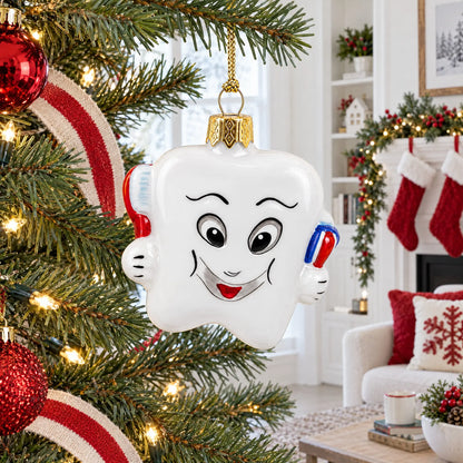 Smiling Tooth with Toothbrush and Toothpaste Dental Glass Christmas Ornament