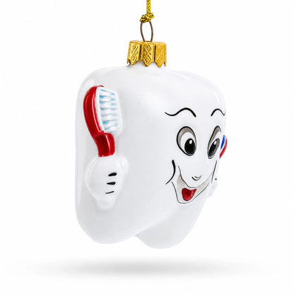 Smiling Tooth with Toothbrush and Toothpaste Dental Glass Christmas Ornament