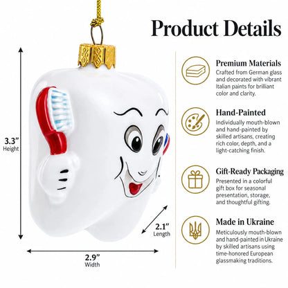 Smiling Tooth with Toothbrush and Toothpaste Dental Glass Christmas Ornament