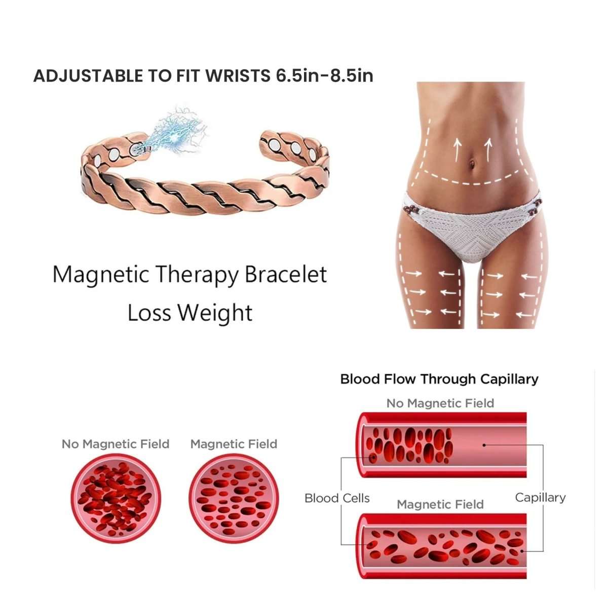 Copper magnetic therapy bracelet with twisted links and round magnetic insets