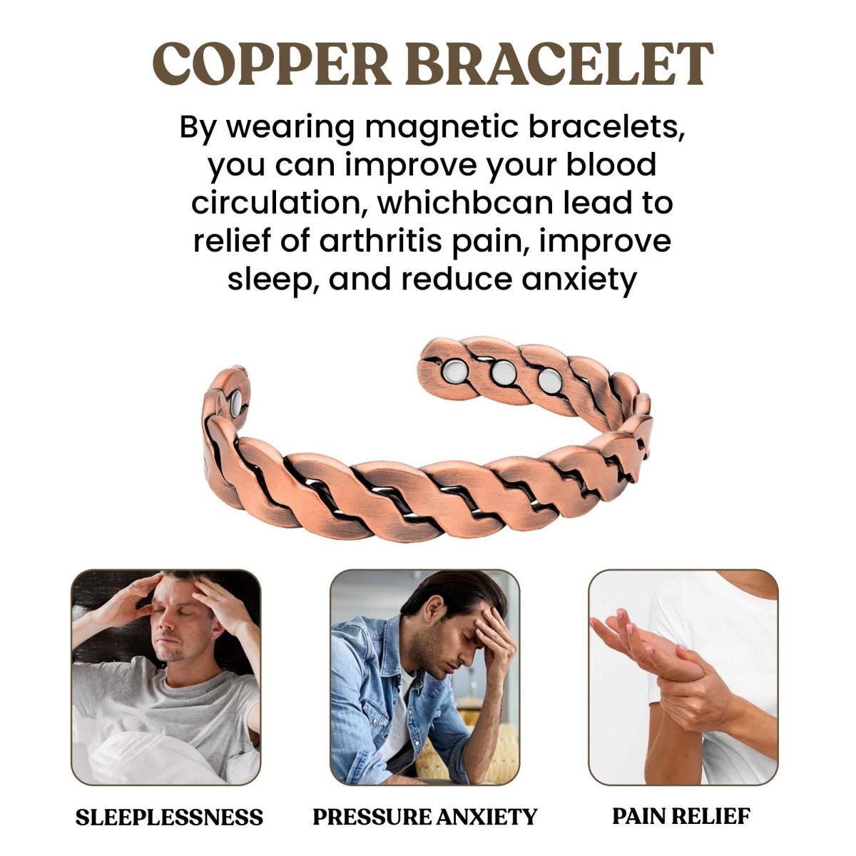 Adjustable Cuff Copper Magnetic Therapy Bracelet Bangle for Men and Women Twisted Design - Cartsfy Inc.