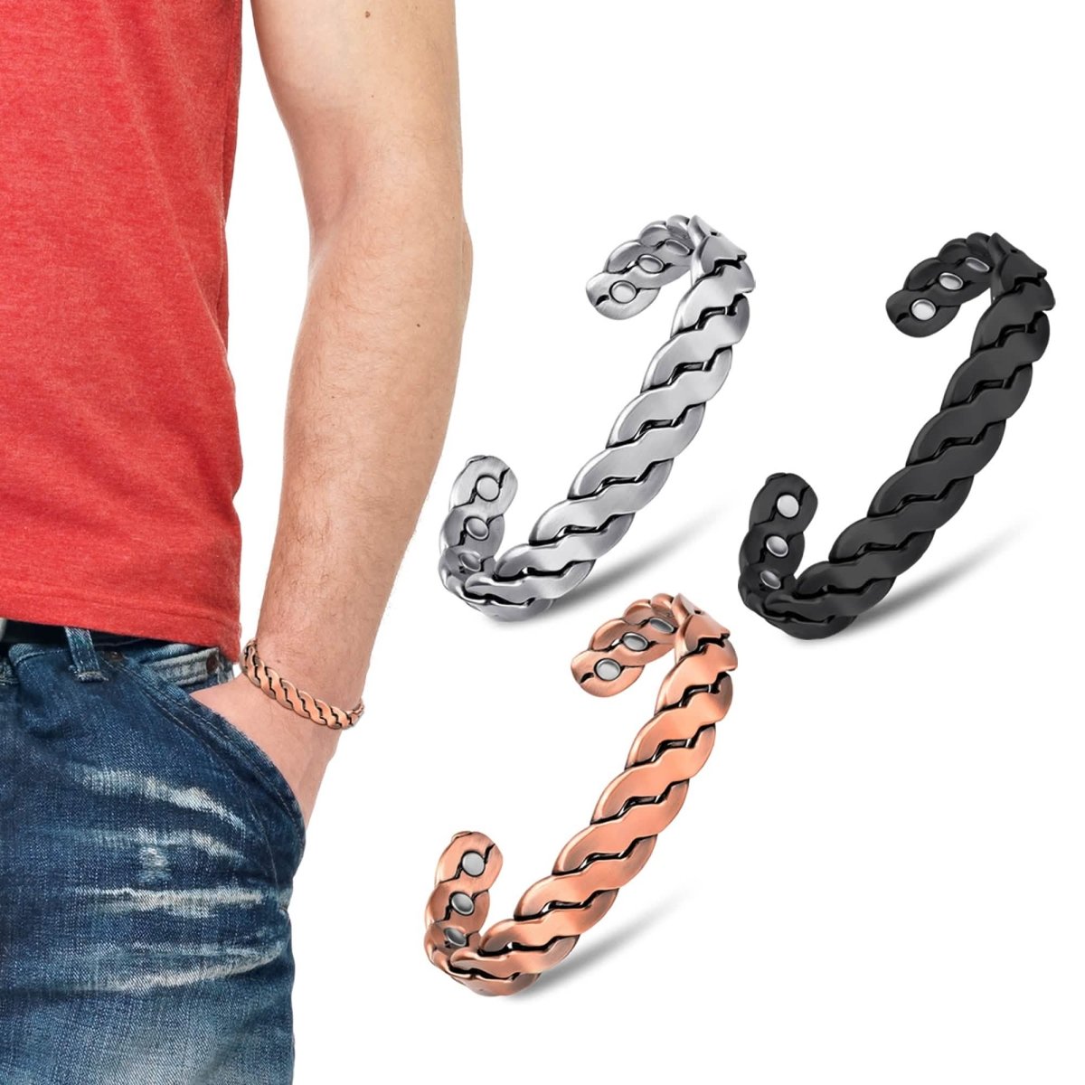 Adjustable Cuff Copper Magnetic Therapy Bracelet Bangle for Men and Women Twisted Design - Cartsfy Inc.