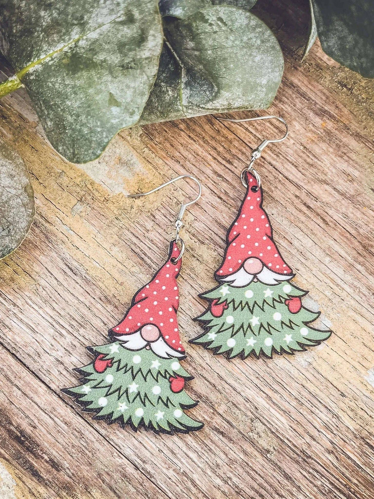 Adorable Gnome Christmas Tree Wooden Drop Earrings Rooted Home Goods Default Title Default Title-