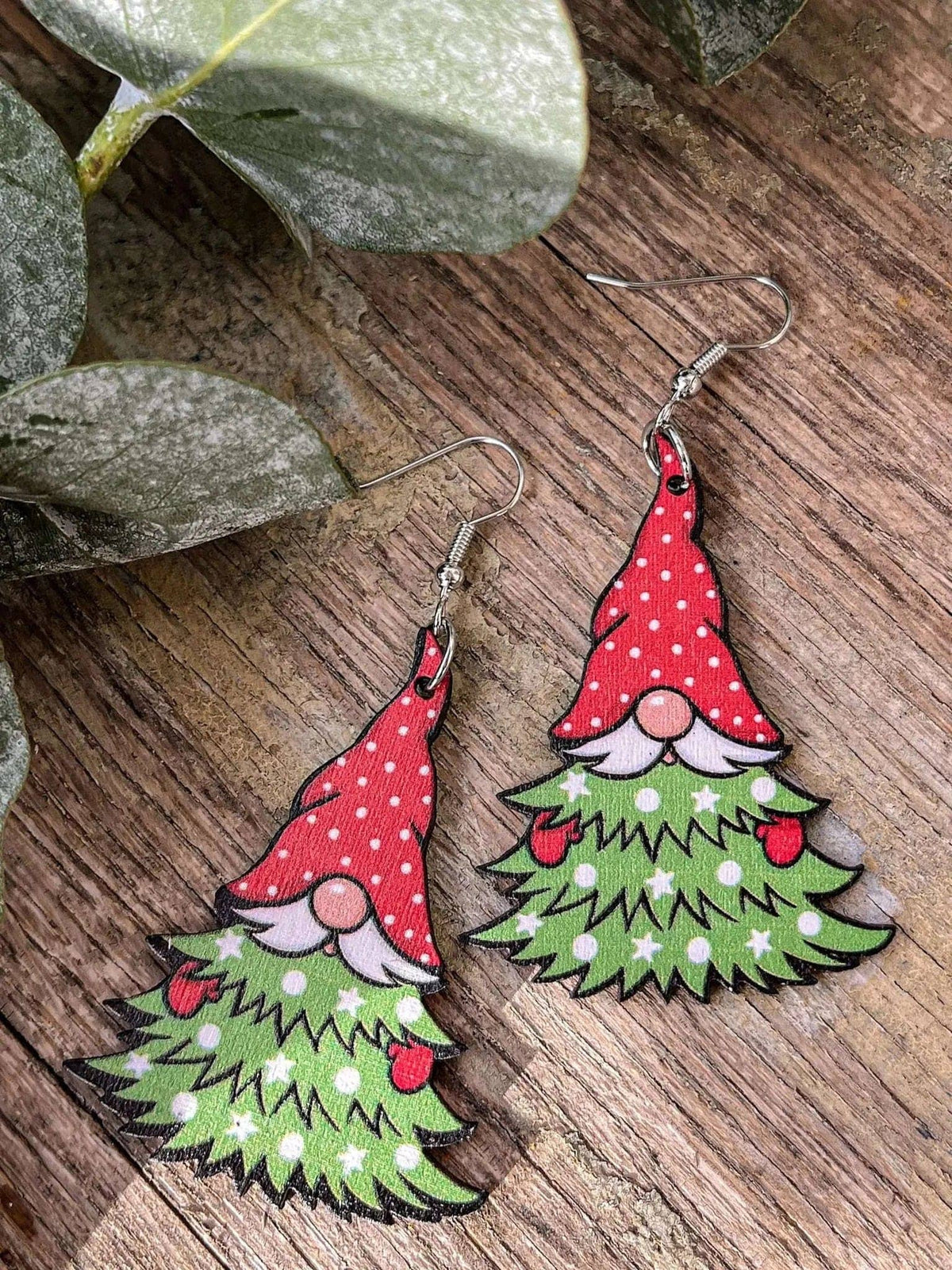 Adorable Gnome Christmas Tree Wooden Drop Earrings Rooted Home Goods Default Title Default Title-