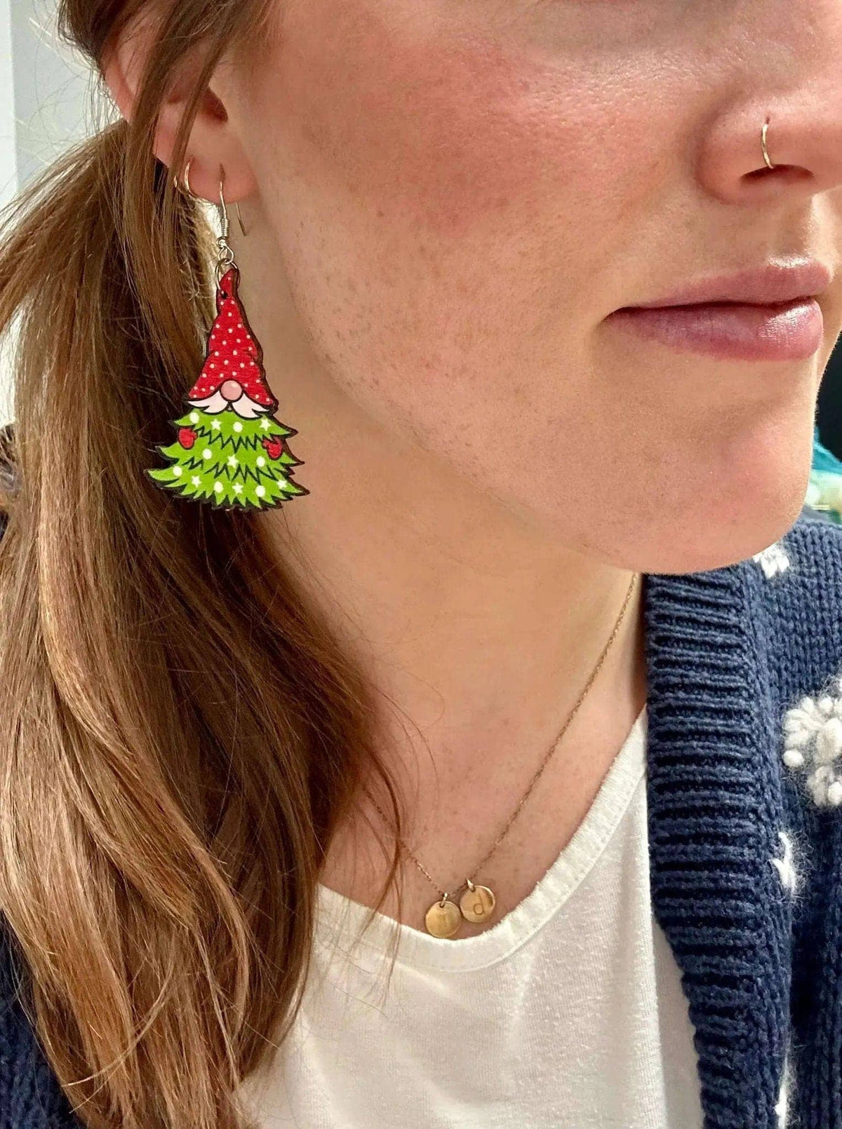 Adorable Gnome Christmas Tree Wooden Drop Earrings Rooted Home Goods Default Title Default Title-