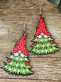 Gnome Christmas Tree Wooden Drop Earrings
