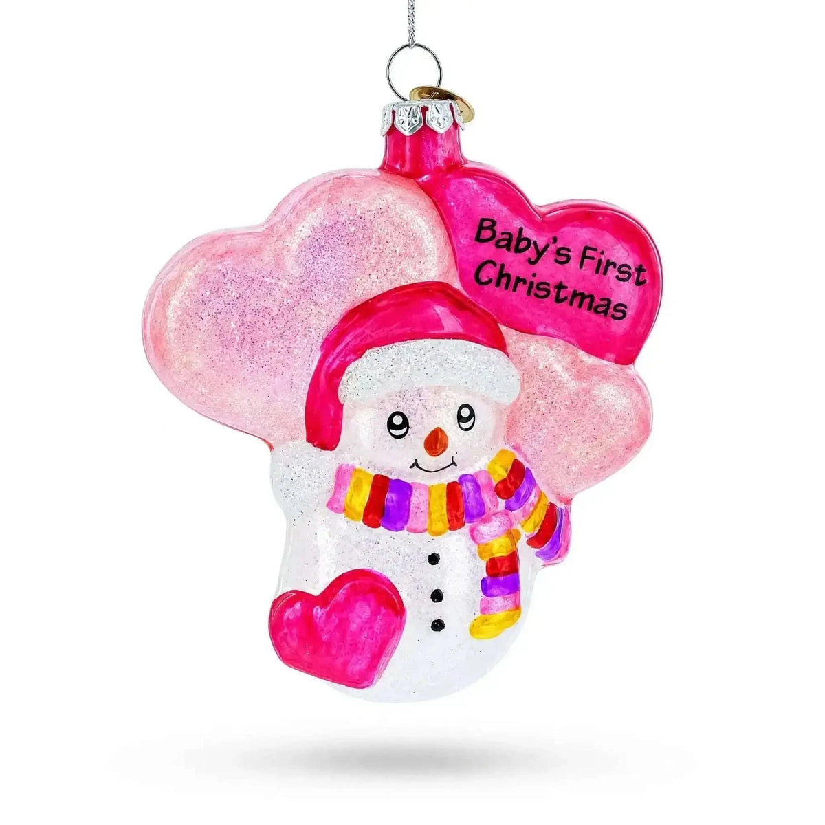 Adorable Pink Snowman Baby's First Christmas Glass Ornament Cartsfy Inc.