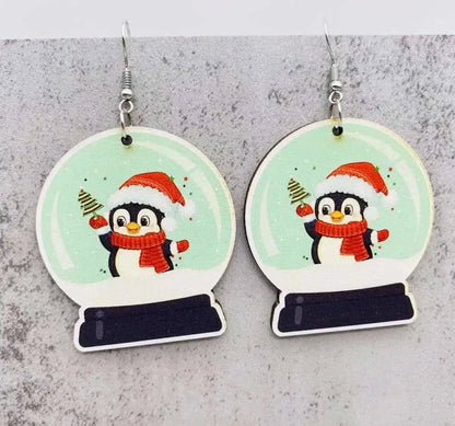Adorable Vintage Wood Christmas Earrings - Rustic Holiday Charm