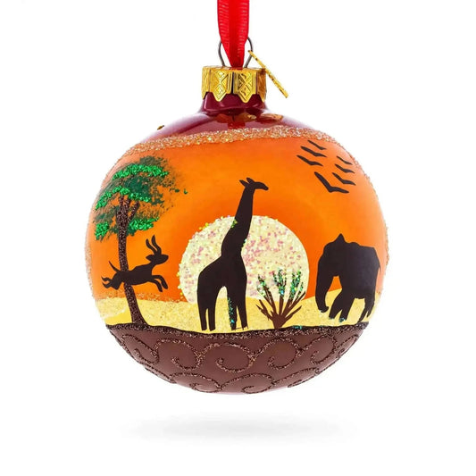 African Sunset with Giraffe and Tree Glass Ball Christmas Ornament 3.25 Inches Cartsfy Inc.