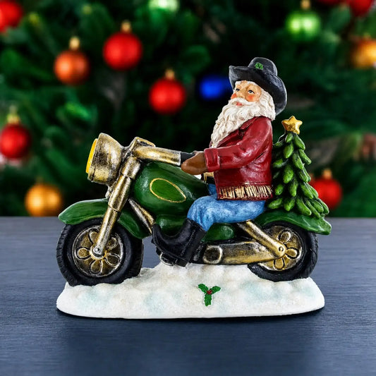 Cowboy Santa Riding Motorcycle LED Figurine - 8.5" Resin Christmas Decor BestPysanky Default Title Default Title-