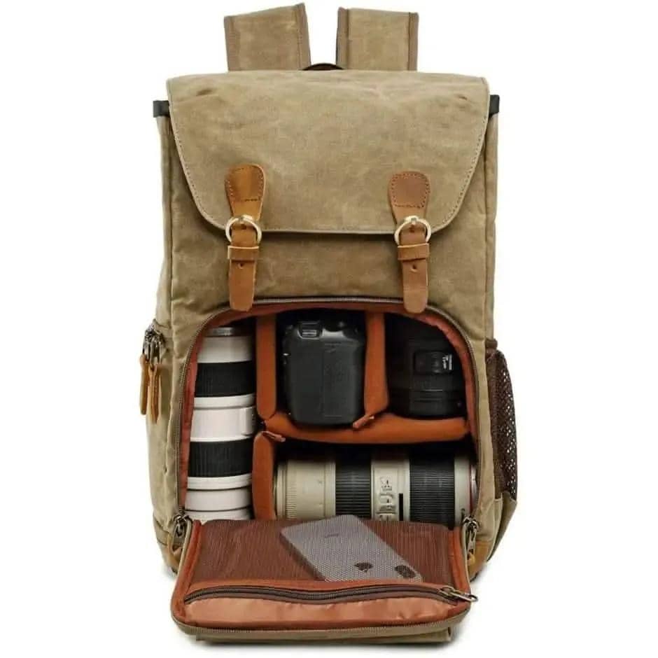 Allacki Waterproof Shock-Resistant Canvas Camera Bag Retro Style Travel Backpack DailySale Army Green Gray Khaki Army Green-Gray-Khaki-