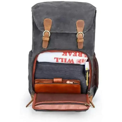 Allacki Waterproof Shock-Resistant Canvas Camera Bag Retro Style Travel Backpack DailySale Army Green Gray Khaki Army Green-Gray-Khaki-