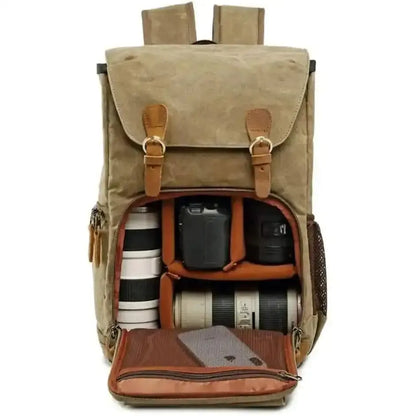 Allacki Waterproof Shock-Resistant Canvas Camera Bag Retro Style Travel Backpack DailySale Army Green Gray Khaki Army Green-Gray-Khaki-