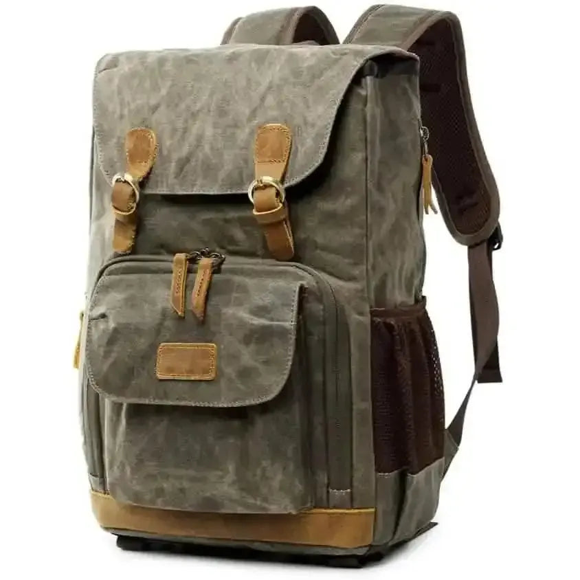 Allacki Waterproof Shock-Resistant Canvas Camera Bag Retro Style Travel Backpack DailySale Army Green Gray Khaki Army Green-Gray-Khaki-
