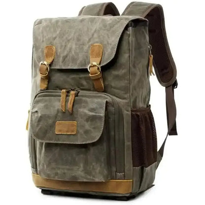 Allacki Waterproof Shock-Resistant Canvas Camera Bag Retro Style Travel Backpack DailySale Army Green Gray Khaki Army Green-Gray-Khaki-
