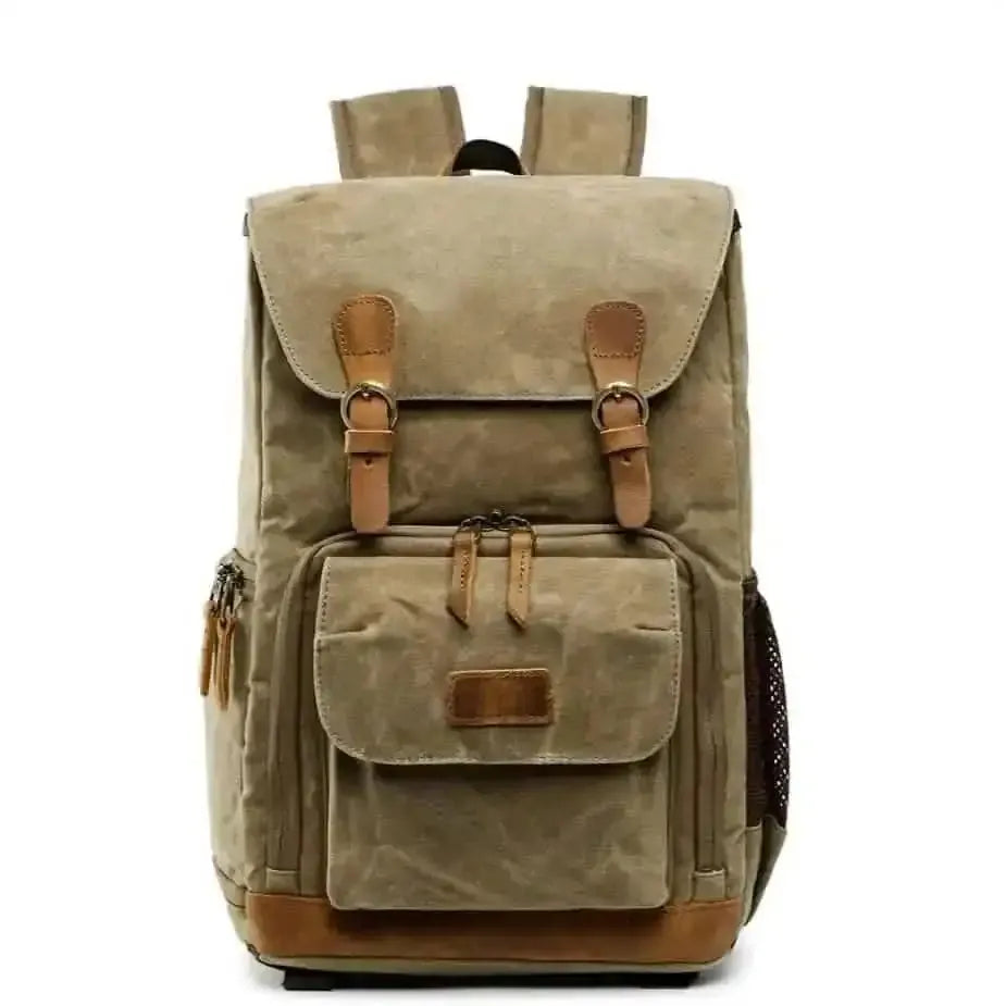 Allacki Waterproof Shock-Resistant Canvas Camera Bag Retro Style Travel Backpack DailySale Army Green Gray Khaki Army Green-Gray-Khaki-