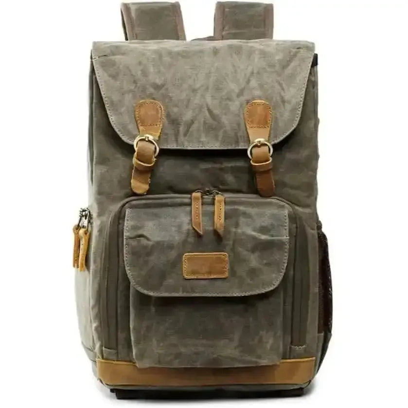 Allacki Waterproof Shock-Resistant Canvas Camera Bag Retro Style Travel Backpack DailySale Army Green Gray Khaki Army Green-Gray-Khaki-