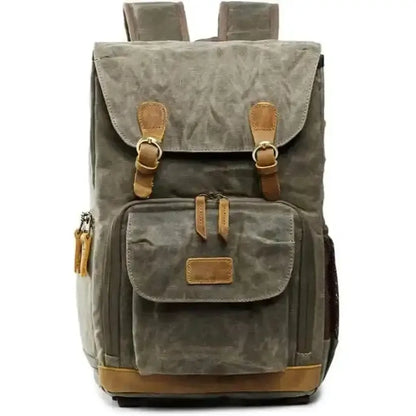 Allacki Waterproof Shock-Resistant Canvas Camera Bag Retro Style Travel Backpack DailySale Army Green Gray Khaki Army Green-Gray-Khaki-