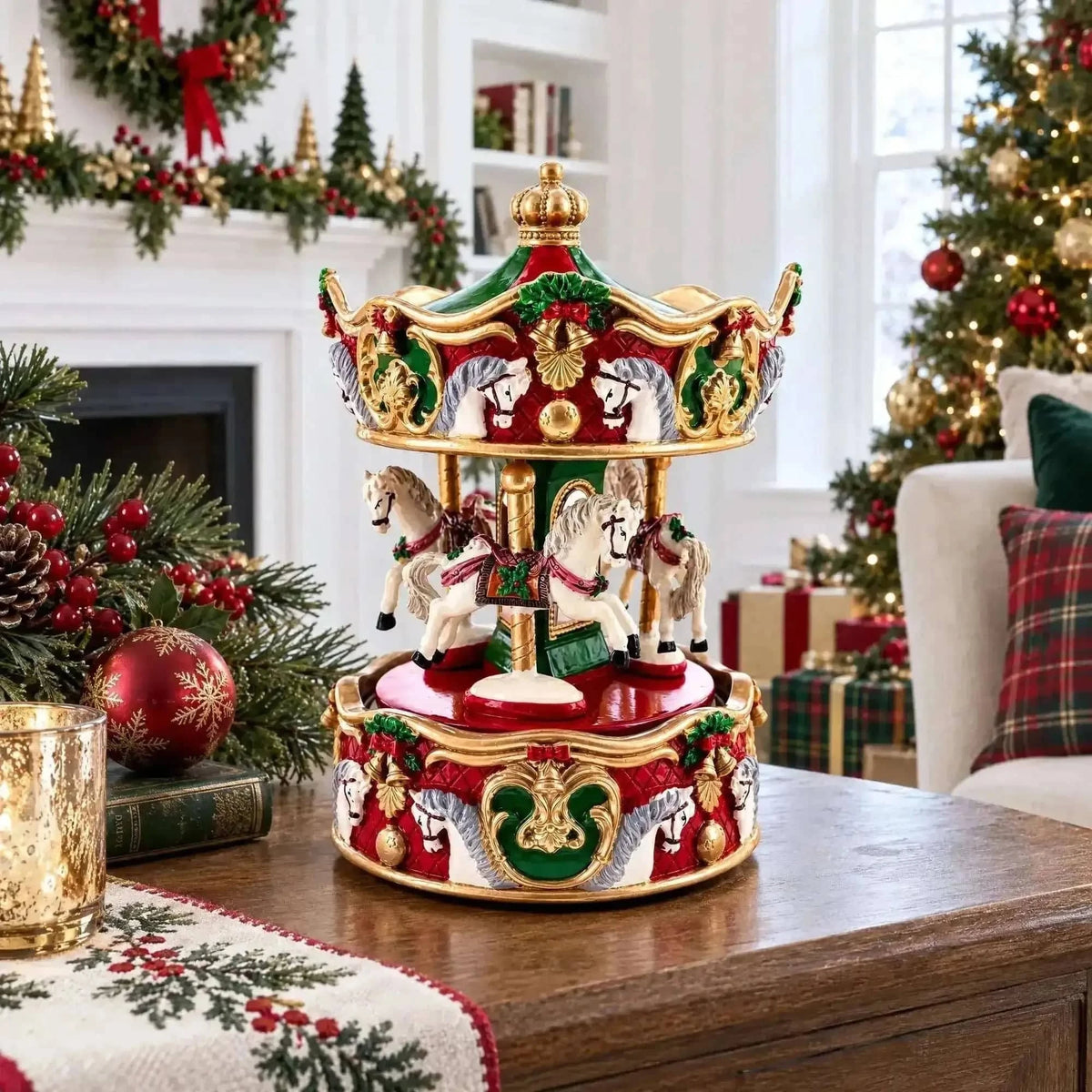Animated Musical Christmas Carousel Figurine - Rotating Horse Music Box Cartsfy Inc.