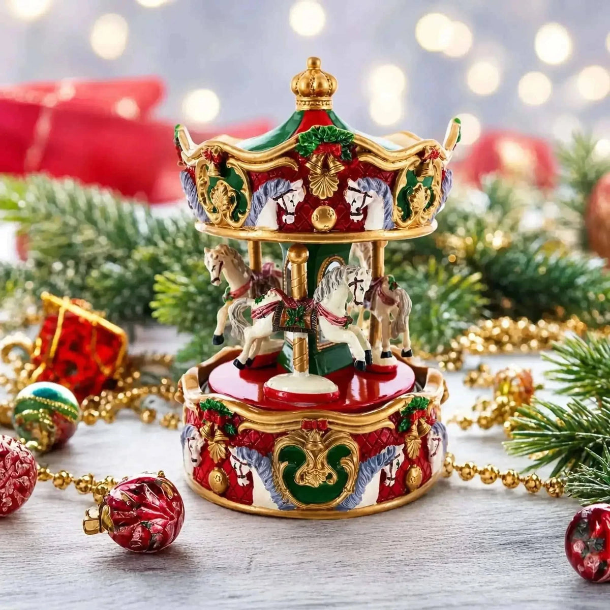 Animated Musical Christmas Carousel Figurine - Rotating Horse Music Box Cartsfy Inc.