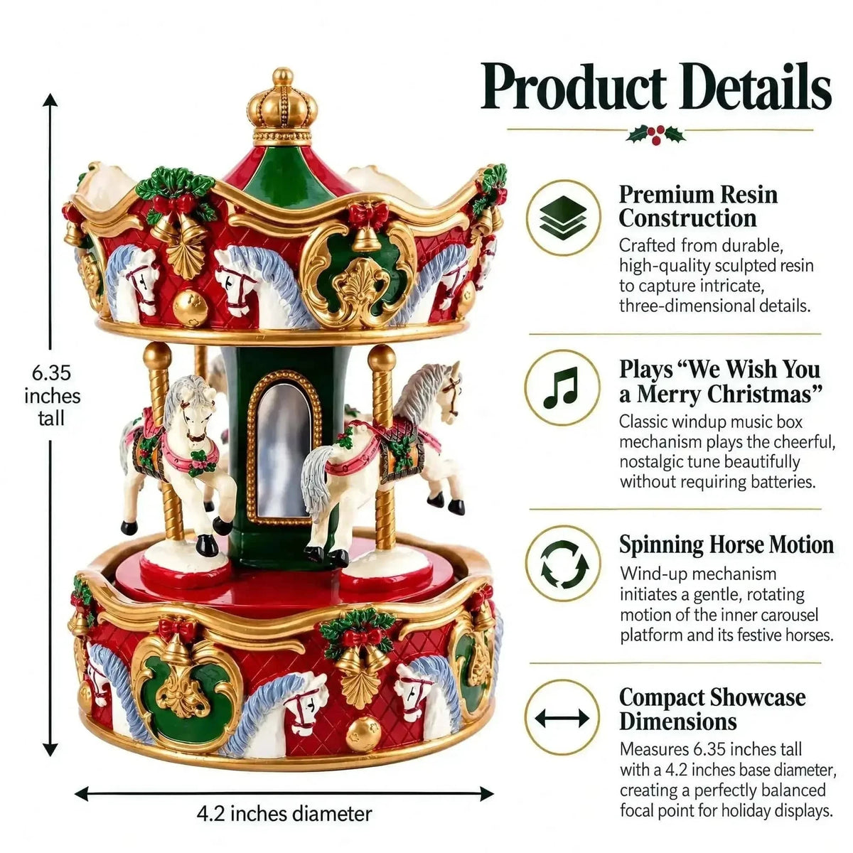 Animated Musical Christmas Carousel Figurine - Rotating Horse Music Box Cartsfy Inc.
