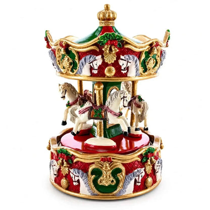 Animated Musical Christmas Carousel Figurine - Rotating Horse Music Box