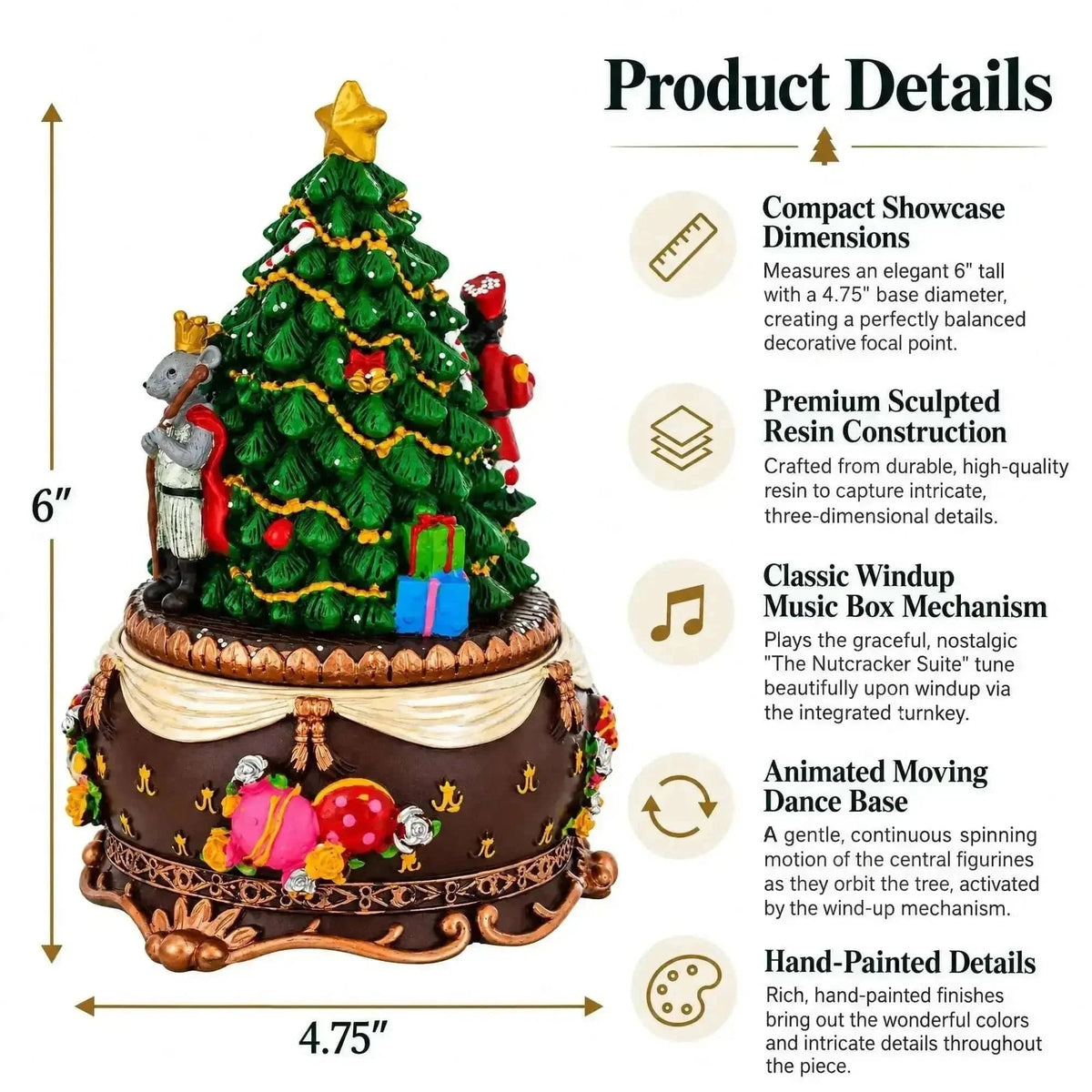 Animated Nutcracker Ballerina Christmas Figurine - Rotating Tree Music Box Cartsfy Inc.