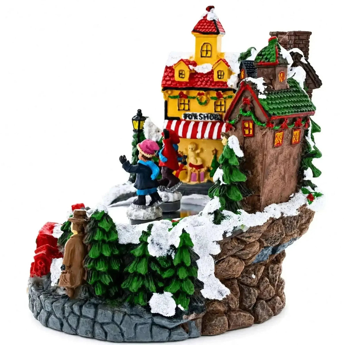Animated Winter Village Skating Christmas Figurine - Rotating Town Music Box Cartsfy Inc.
