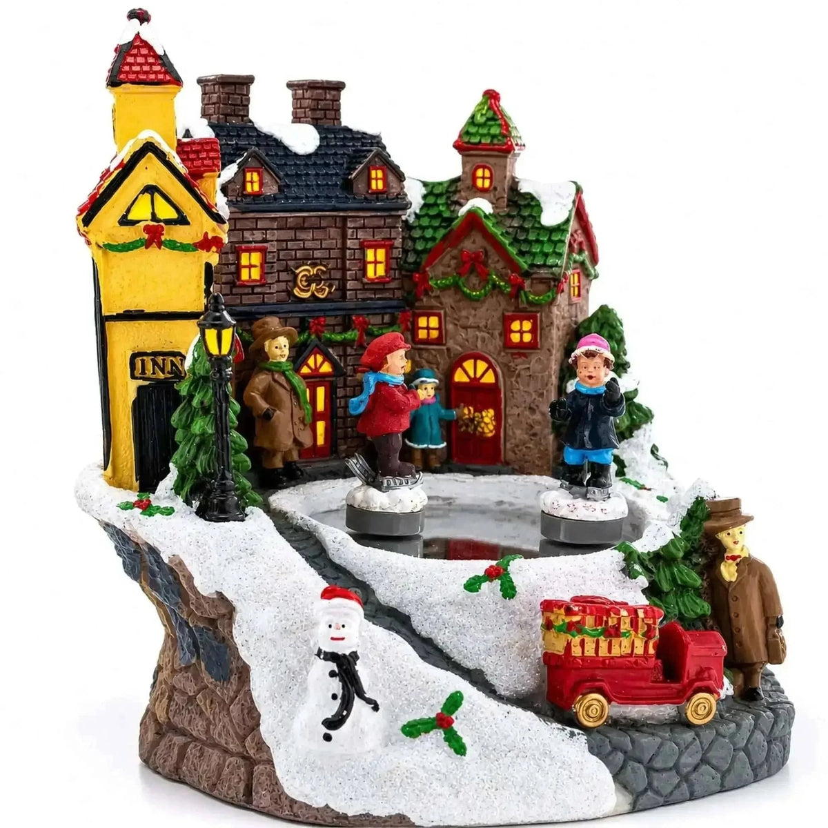 Animated Winter Village Skating Christmas Figurine - Rotating Town Music Box Cartsfy Inc.